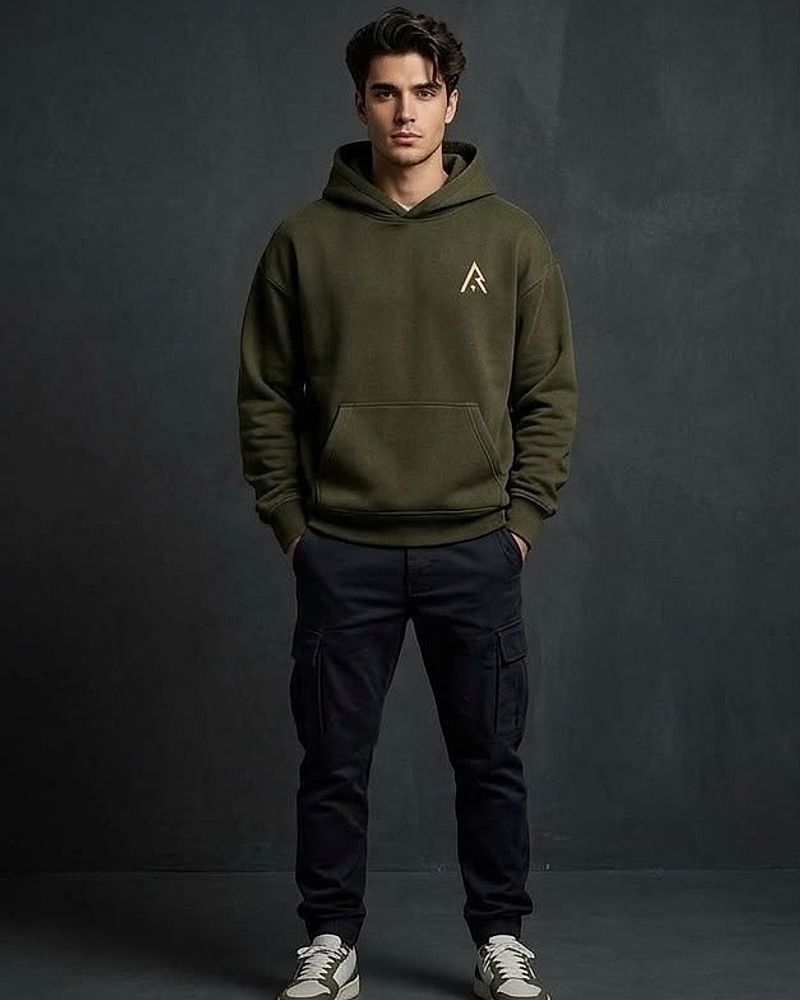 Olive Green hoodie, worn