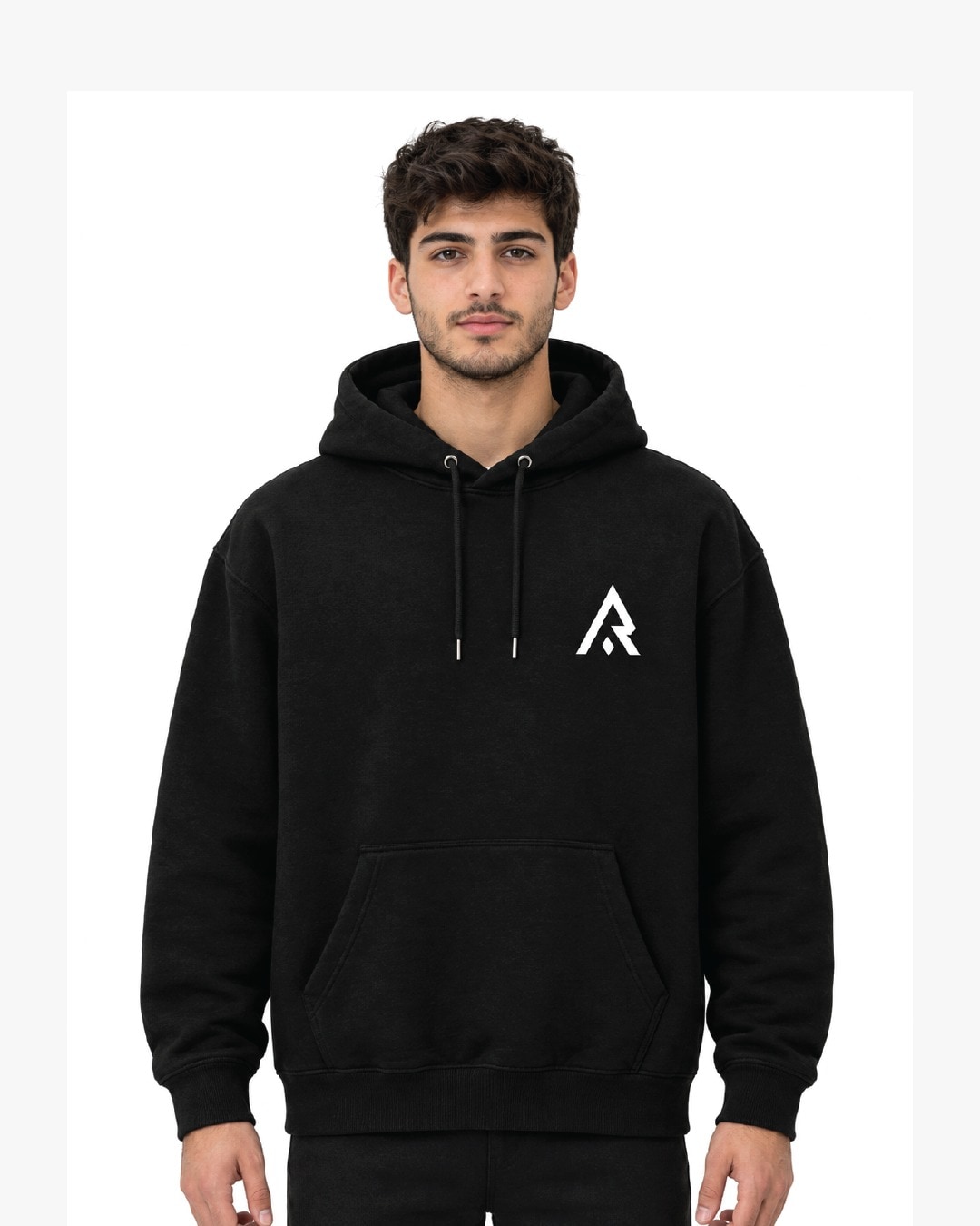 Black hoodie, worn
